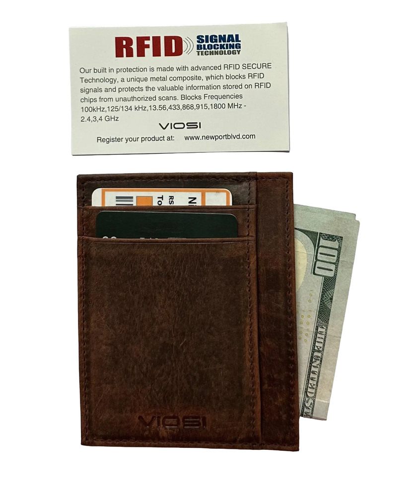 Brown, Pocket Wallet RFID Blocking Thin Leather Card Case