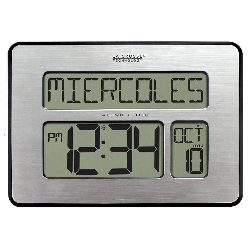 Digital Clock Atomic Extra Large Digit Easy to Read Display Full Calendar Silver
