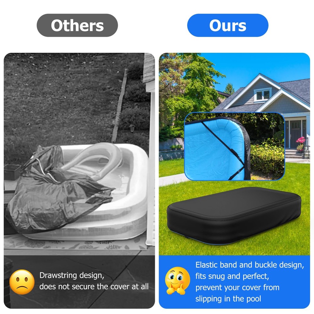 Rectangular Pool Cover for Inflatable Pool, Fits Blow Up Pool Size 130" L x 7...
