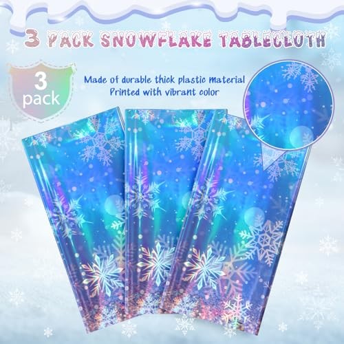 Pack Iridescent Winter Snowflake Plastic Tablecloth Decorations, Holographic 3