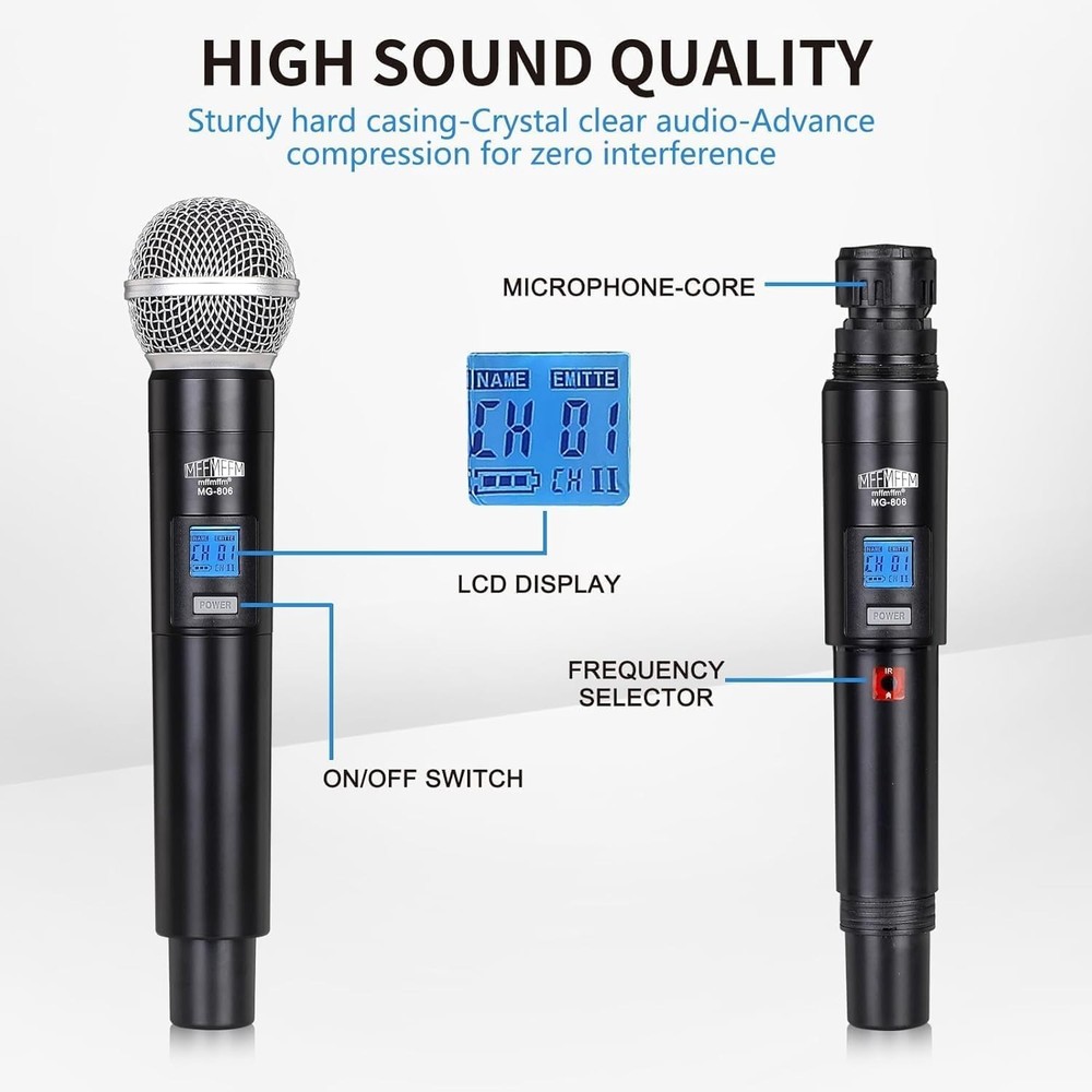 mffmffm UHF Wireless Microphone System - Dual Handheld Dynamic Microphones