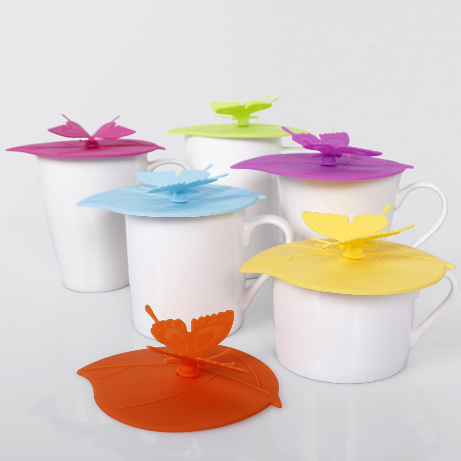 Food Grade Silicone Cup Lids, IPHOX Creative Butterfly Mug Cover [Set of 6]
