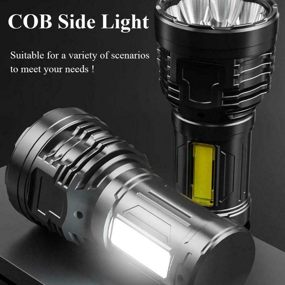 Super Bright LED Tactical Flashlight USB Rechargeable Work Light COB Side Light