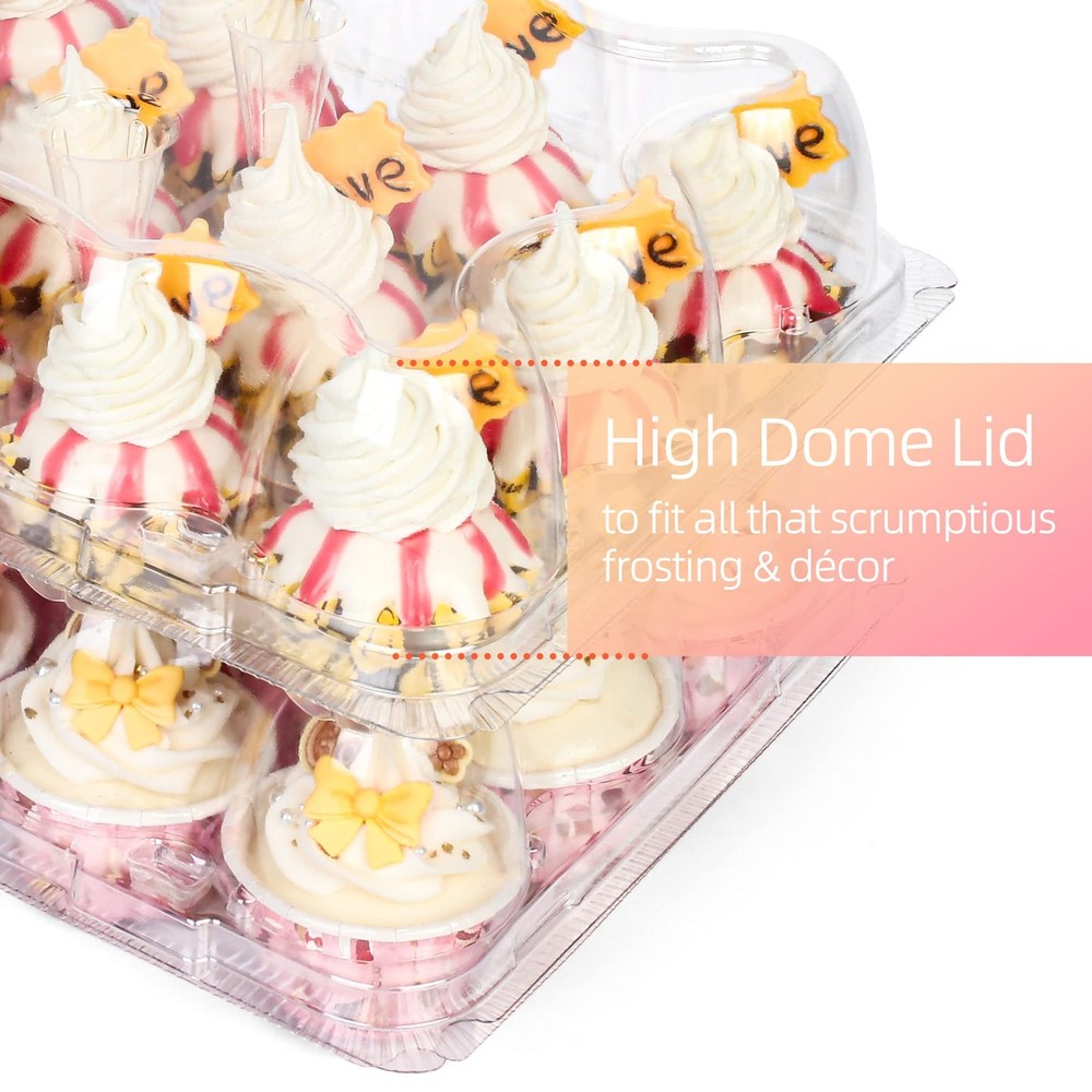 (12 Count x 40 Sets) Mini Cupcake Containers with 480 Liners, Clear Plastic C...