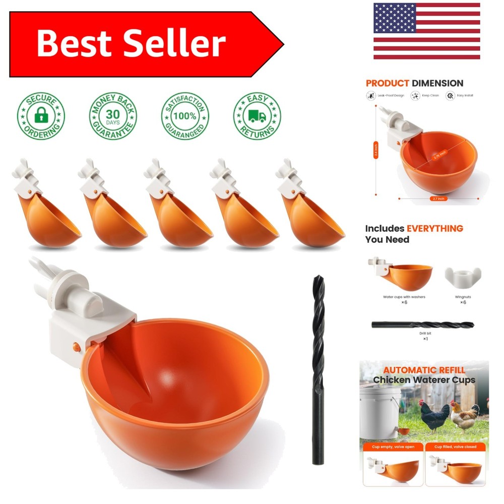 6-Pack Automatic Chicken Water Cups – Hassle-Free Hydration Solution in Orange