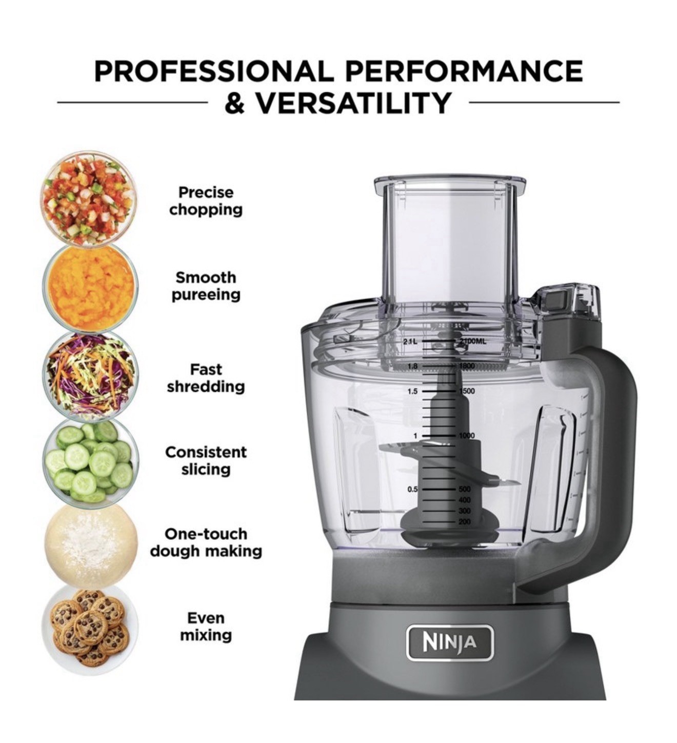 Ninja Professional XL Food Processor 1200W Auto-iQ 12 Cup Kitchen Chopper