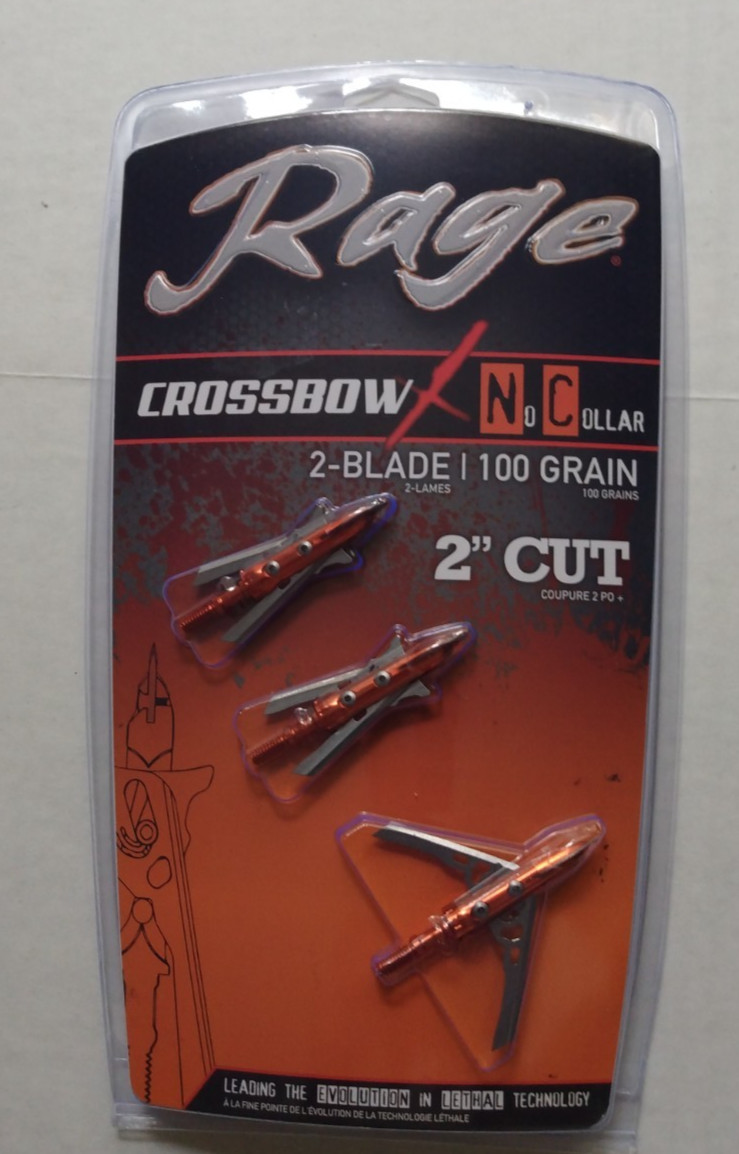 Archery Crossbow Expandable 2 Blade Broadheads RAGE N/C 100Gr 2-inch cut 3 Pack