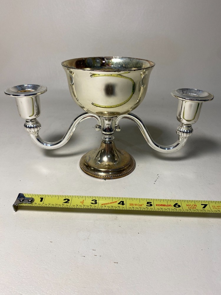 Vintage E. P. Zinc Silver Plated England Double Candle Holder Center Holder Bowl