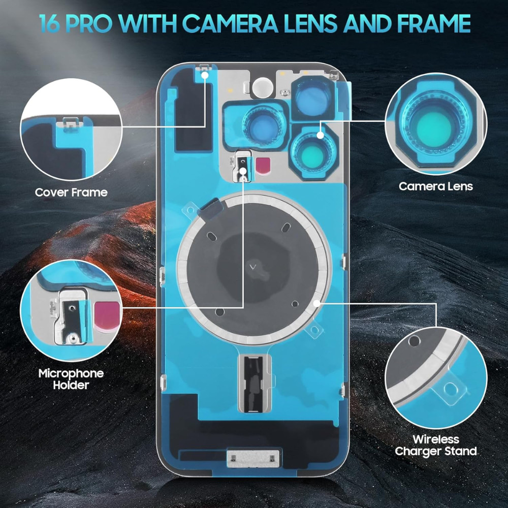 Back Glass replacement With Magnet Camera Len Lot for iPhone 16/Plus/16 Pro Max