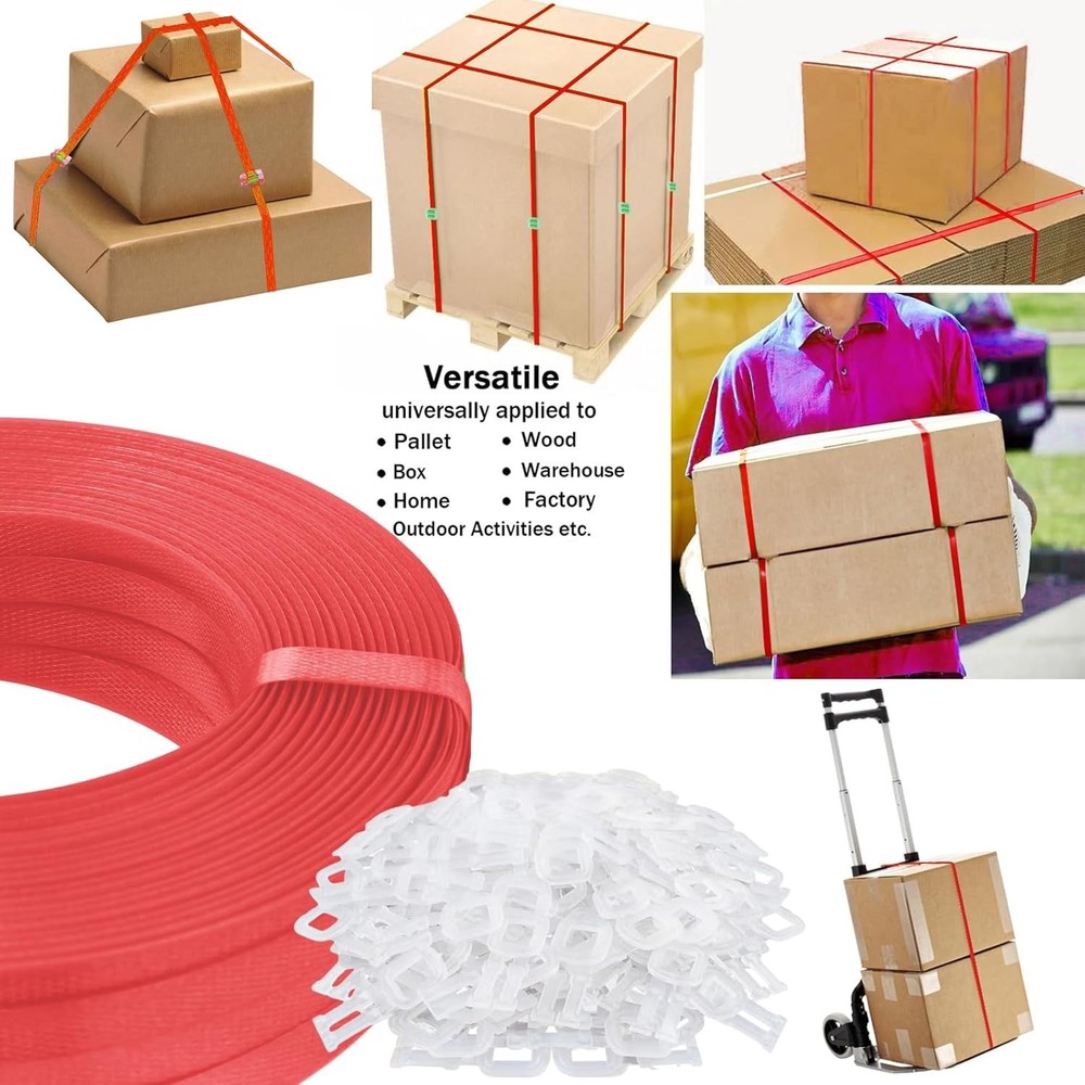 1/2" x 500' Red Polypropylene Strapping Kit with 100 Buckles - Secure Packaging