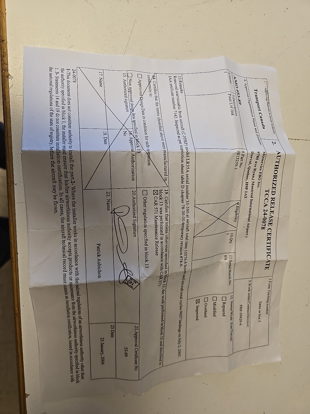Bombardier Power Lever Link Assy P/N 2615259-1