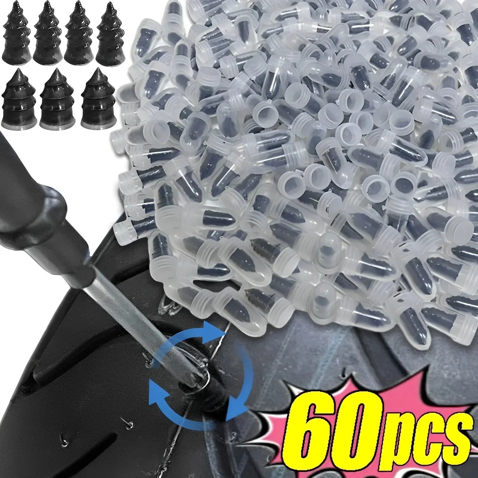 60pcs Car Tubeless Vacuum Tyre Puncture Repair Kit Screw Nails Tire Patch Plug