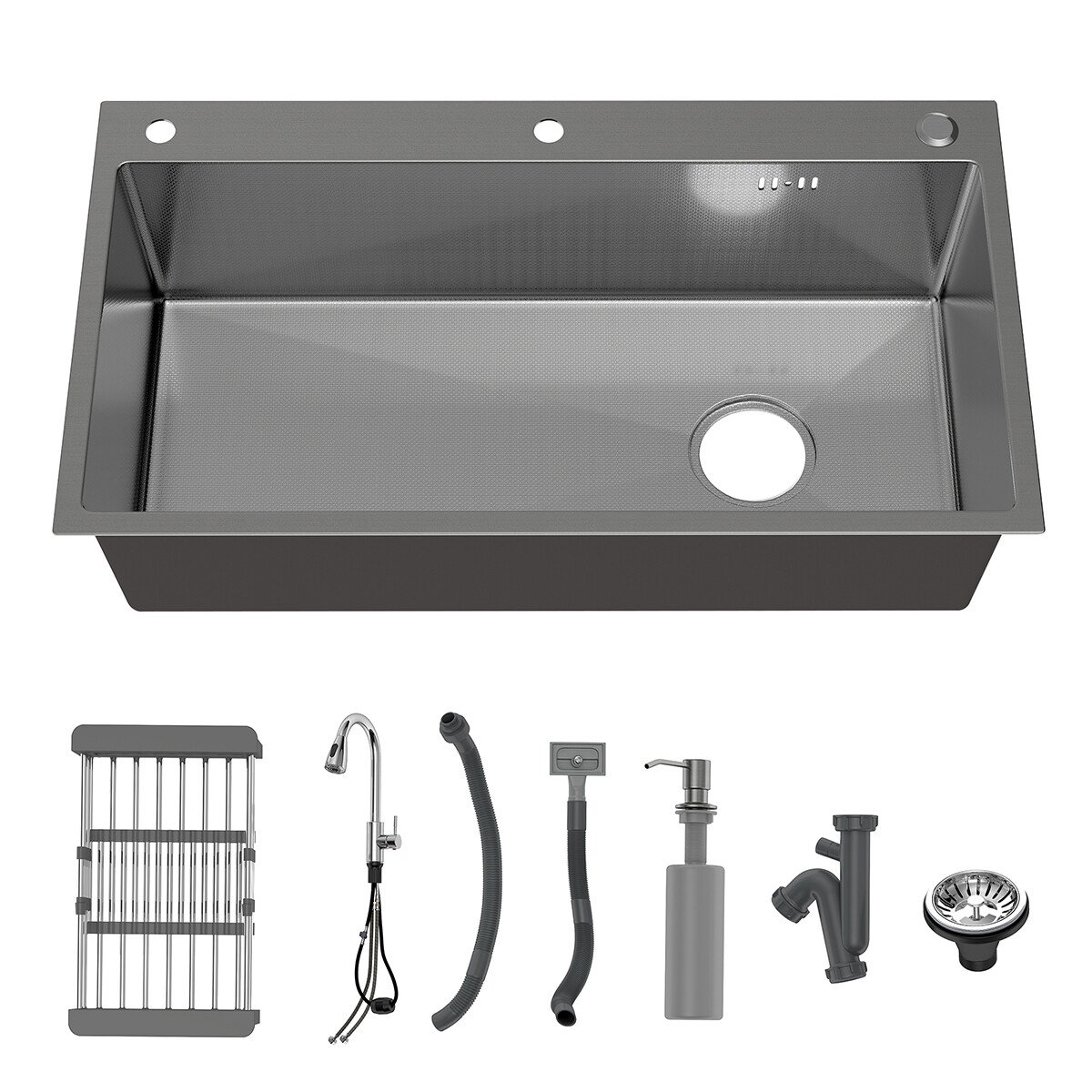 Drop In Kitchen Sink Stainless Steel Single Bowl Sinks with Faucet 28/30/32 Inch