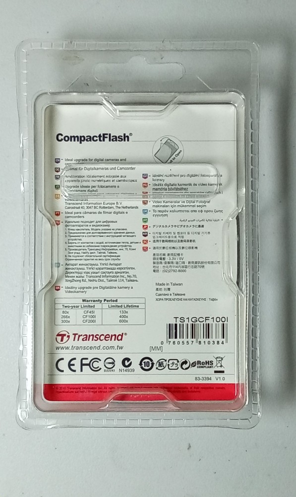 TRANSCEND TS1GCG100I 1GB COMPACTFLASH MEMORY CARD