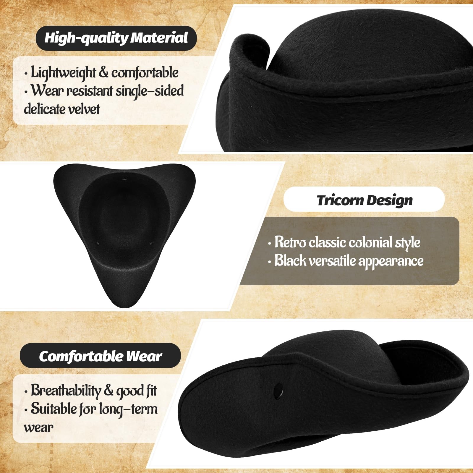 Xeehwb Pirate Hat for Men Women,Pirate Costume Accessories Hat,Colonial Trian...