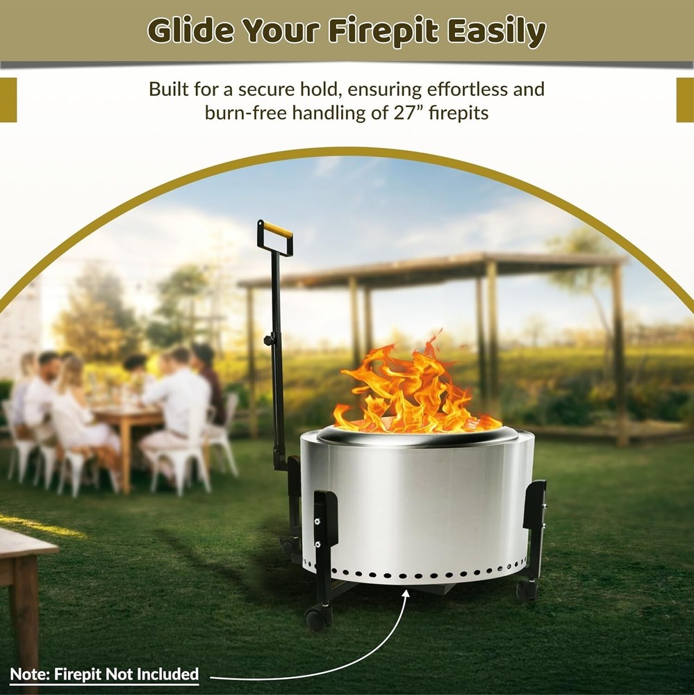 29.5" Firepit Trolley Stand with Telescopic Handle for 27" Smokeless Firepit