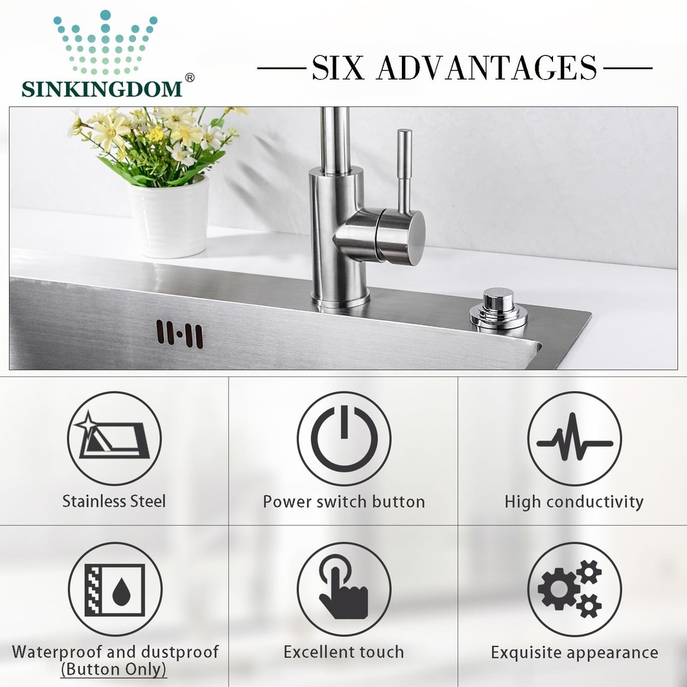 SinkTop Air Switch Kit with Long Button (Full Brass) for Garbage Chrome