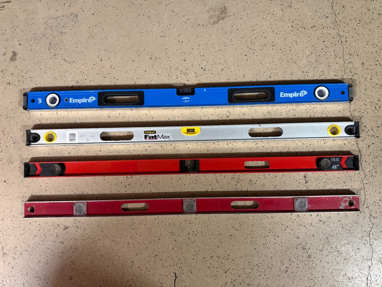 (4) Carpentry Levels Bostich Johnson Empire Stanley 12" 16" 24" Good Condition