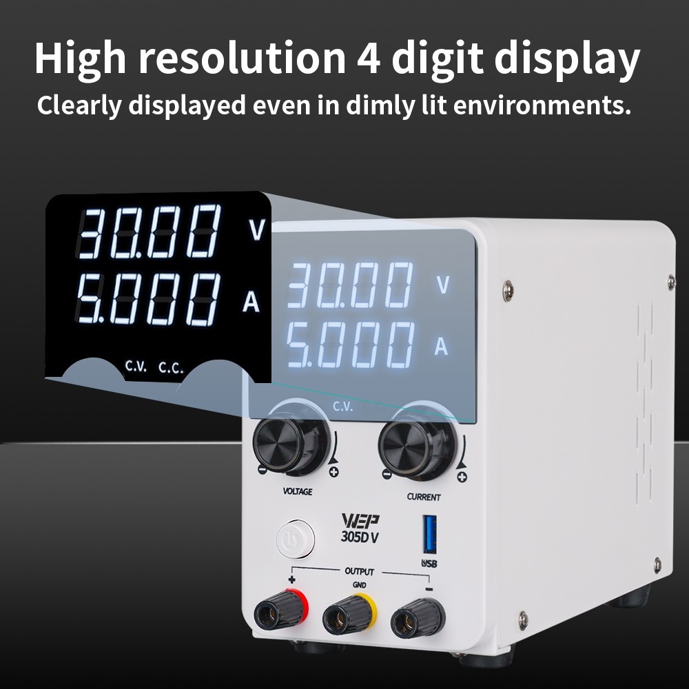 DC Power Supply Adjustable 0-30V 5A Lab Variable Bench Switching High Precision