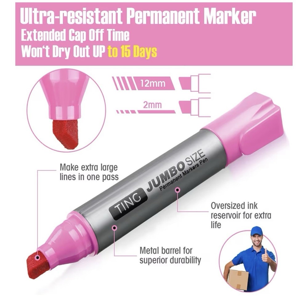 10 Pack Jumbo Permanent Markers Bulk Large Chisel Tip Permanent Markers Pink