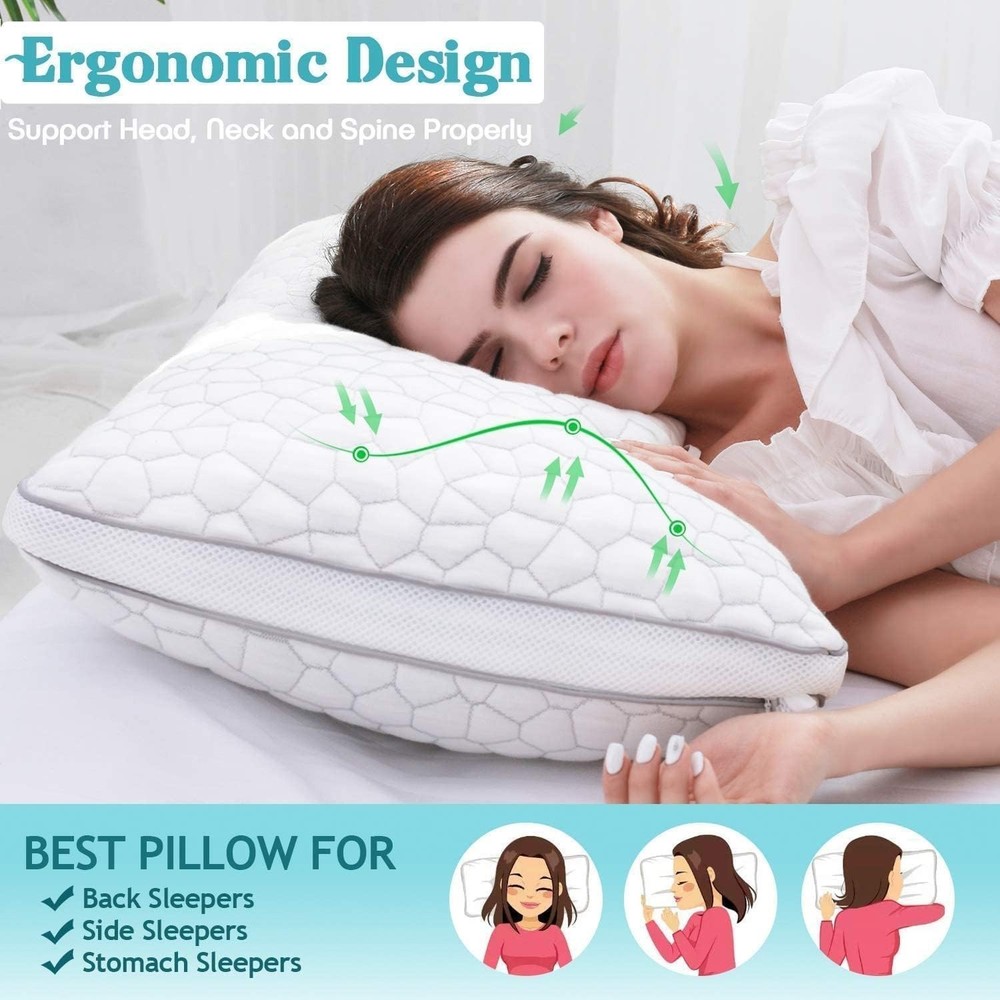 Shredded Memory Foam Pillows 1 Pack, Rayon Derived from Bamboo Pillow Queen S...