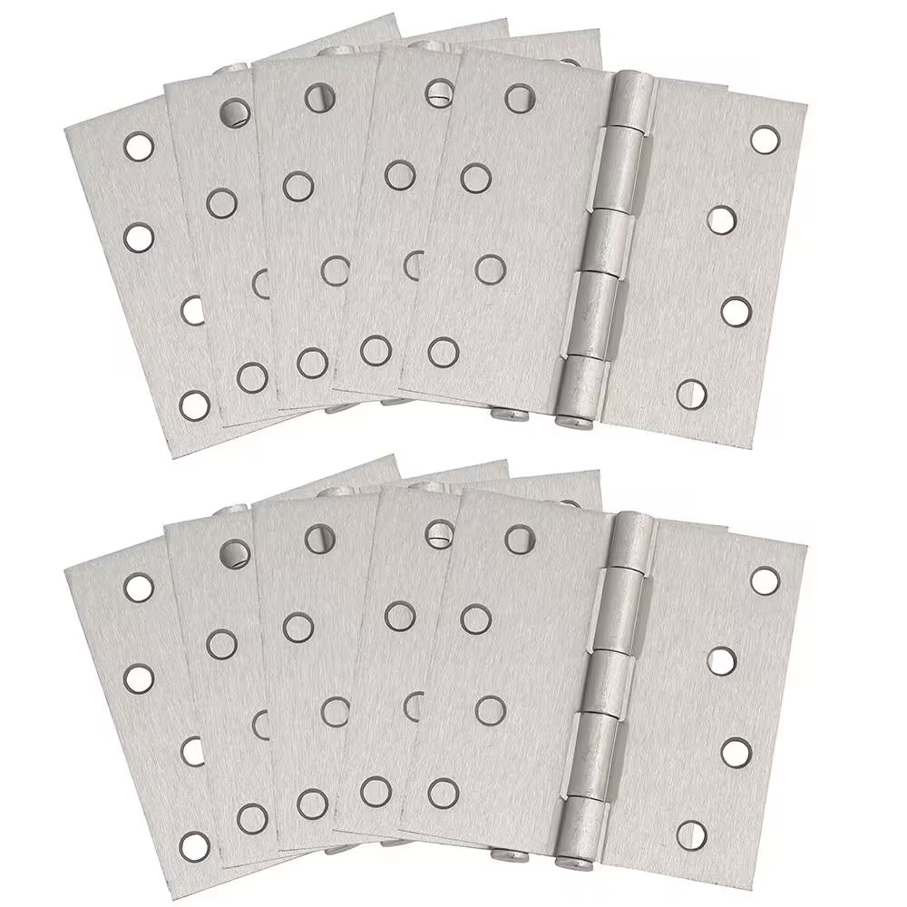4 In. Square Corner Satin Nickel Door Hinge Value Pack (10 per Pack)