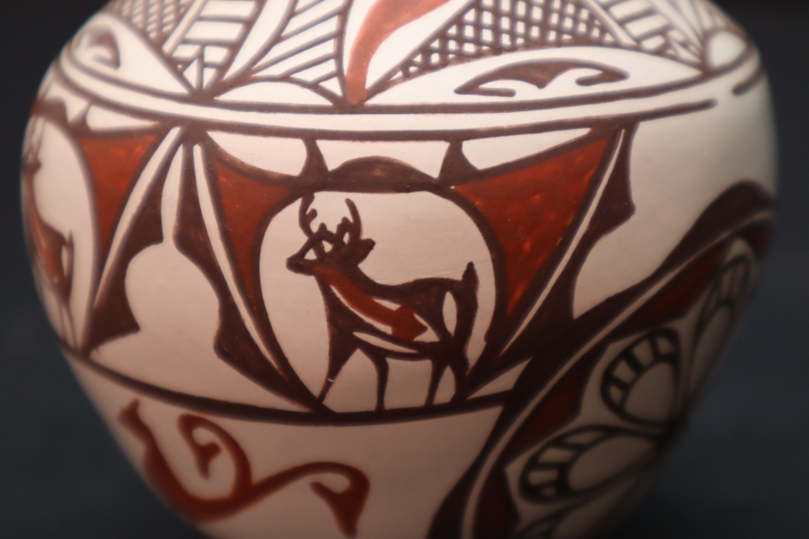 VTG Zuni Pueblo Heart-line Deer Pottery Jar Figural Pictorial Gabriel Paloma Pot