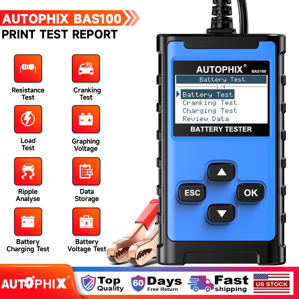 AUTOPHIX BAS100 Auto Battery Tester 24V 12V Load Cranking Charging Test Analyzer