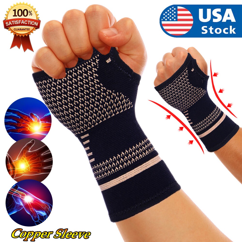 2pcs Copper Wrist Compression Sleeve Comfortable Hand Brace Support for Arthriti