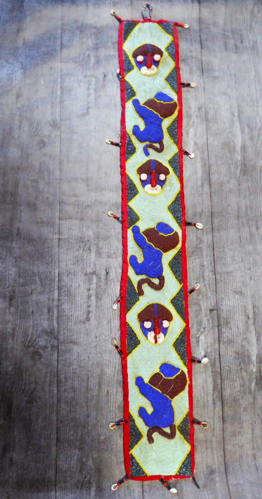 African Tribal Ceremonial Beaded Art Wall Hanging Cowrie Shell 3D Elephant Mask