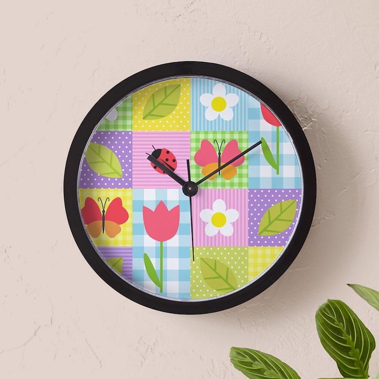 CafePress Colorful Patchwork Unique Decorative 10" Wall Clock (1129170244)