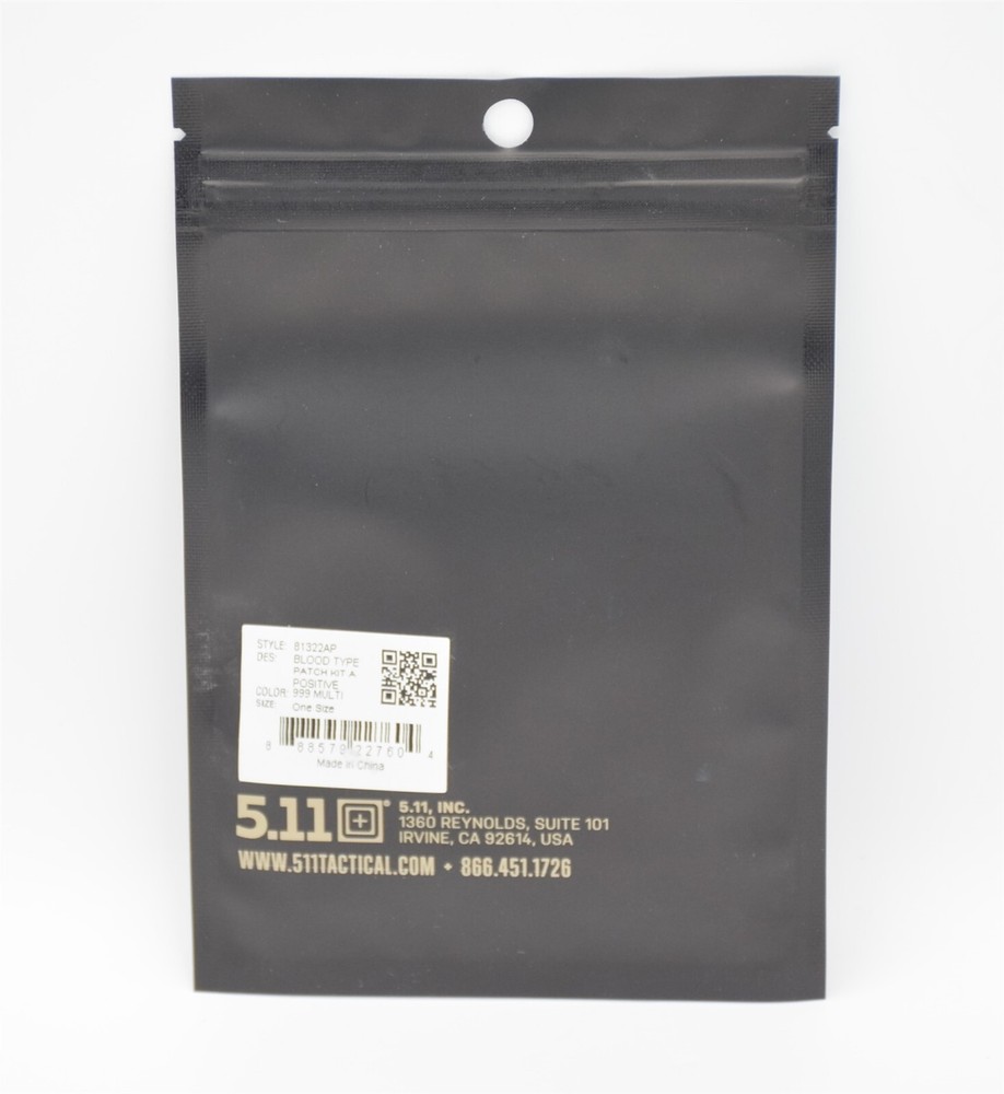 5.11 TACTICAL A POSITIVE A+BLOOD TYPE KIT LOGO PATCH HOOK/LOOP BACKING (5 PACK)