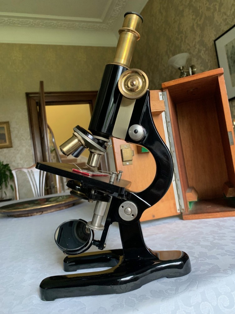 Antique C. Baker - Brass Monocular Microscope - circa 1920s, Cased