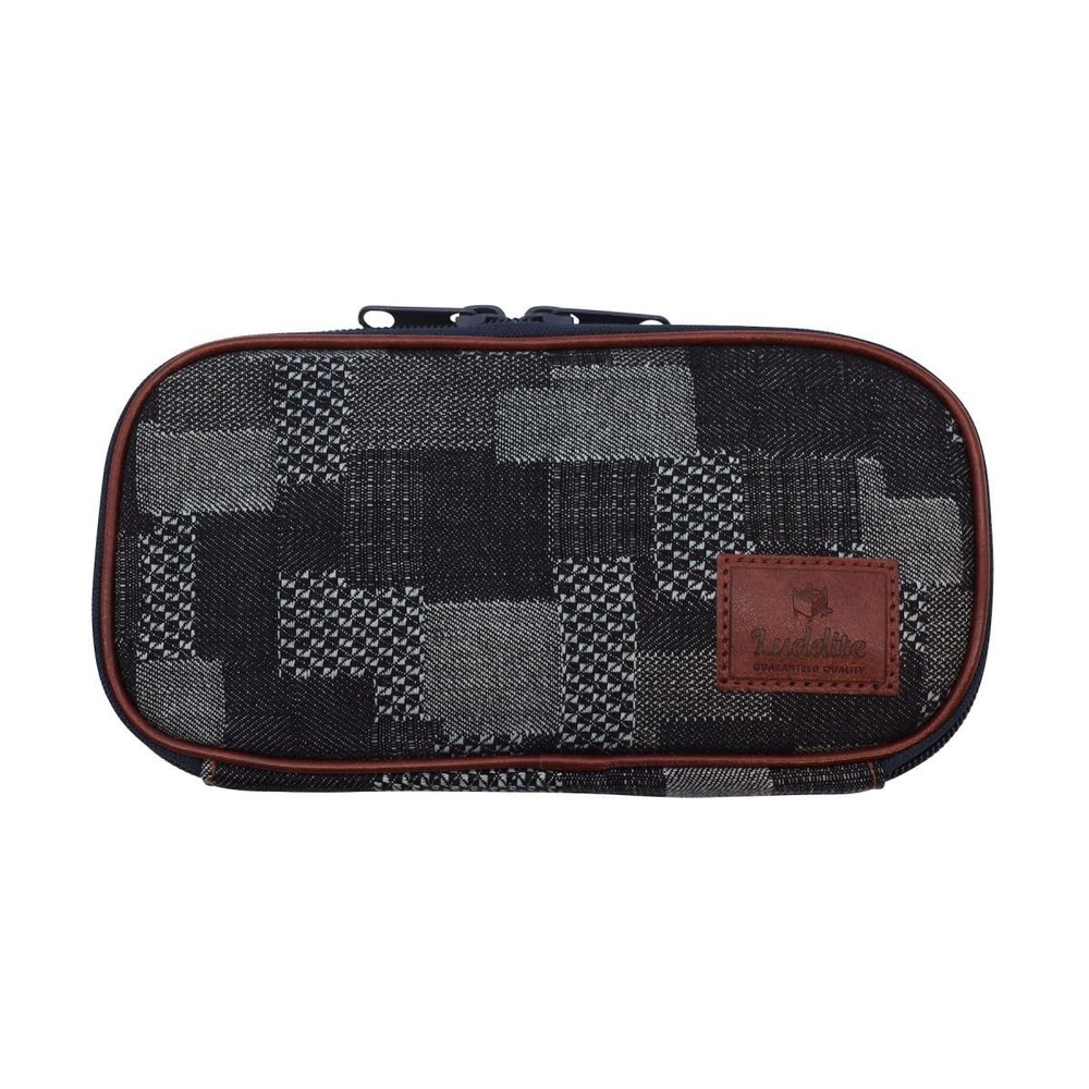 Denim round-zip pen case, patchwork pencil case, LDD RZP 101
