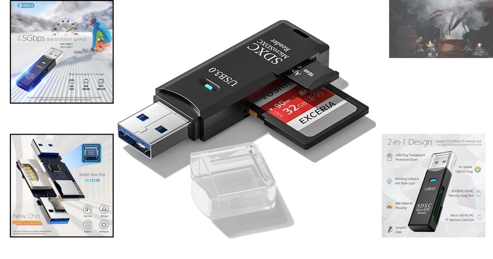 Versatile 5Gbps USB Card Reader for SDXC, SDHC & MicroSD - Lightweight Black