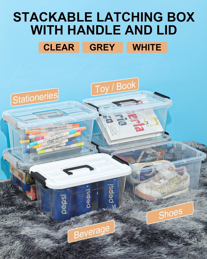 Plastic Storage Bins with Lids 6 Pack Storage Organizer, 7 Quart Stackable St...