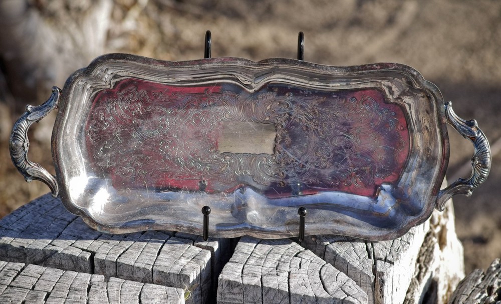 VINTAGE Silver Plate SERVING TRAY Leonard Made in USA c.1960's