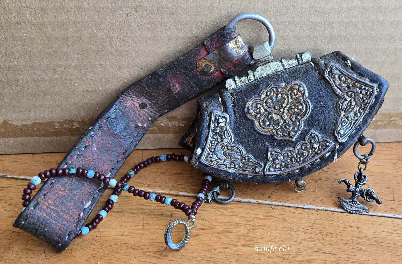 Antique Tibetan Flint Pouch Mechag Chuckmuck Case Tibet Beads