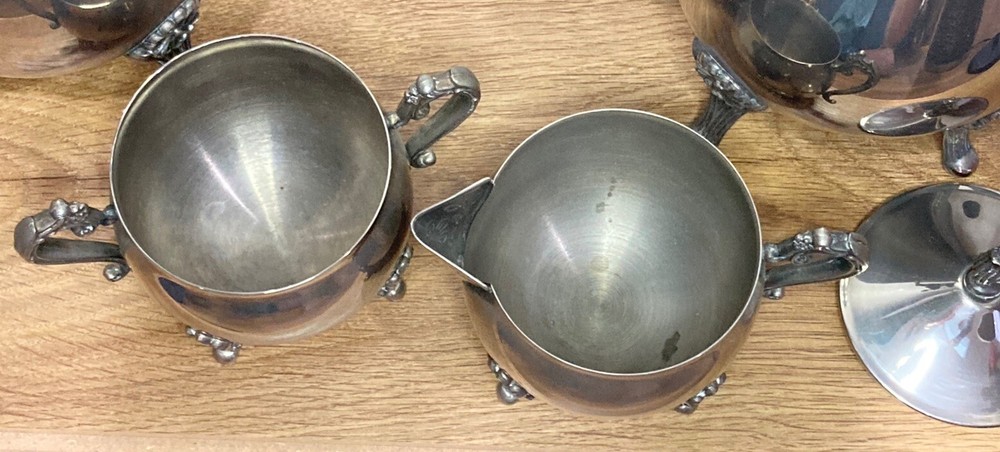 Tea & Coffee Set 4pc Ornate Embossed Flower Design Silver Plated