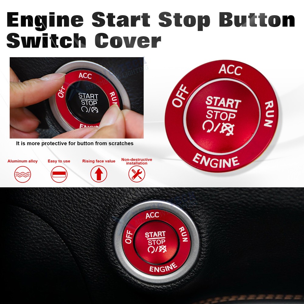 Red Engine Push Start Button & Surrounding Ring Fit Dodge Charger Challenger 10+
