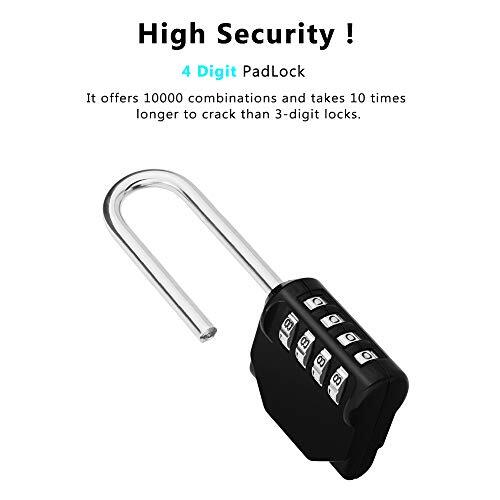 Long Shackle Padlock 4 Digit Combination Lock Resettable Weatherproof Combo Lock
