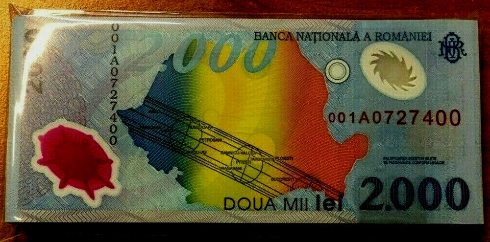 ROMANIA 2000 LEI P-111 1999 x 1 Pcs Solar Eclipse POLYMER *001A* UNC Space NOTE
