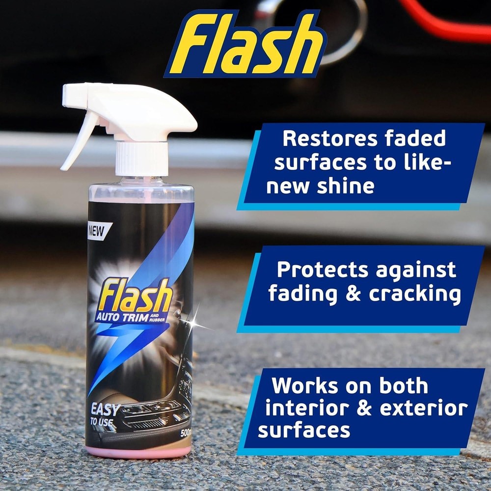 FLASH Trim & Rubber Care Dashboard Bumper Protector & Cleaner Spray 6x500ml