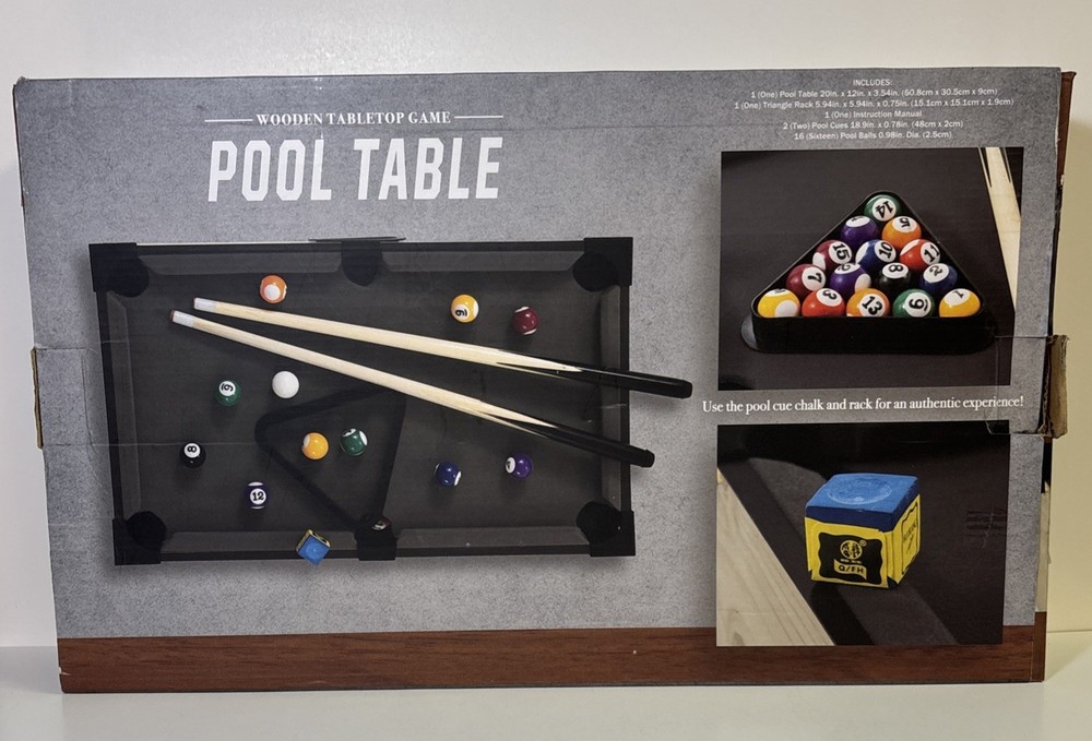 20" Mini Wooden Tabletop Pool Table Set - Portable Billiards Game NIB