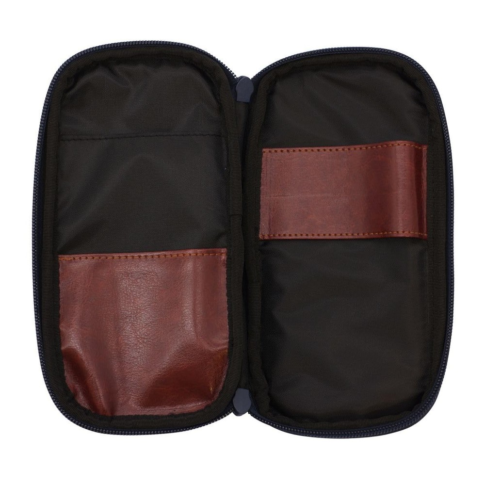 Denim round-zip pen case, patchwork pencil case, LDD RZP 101