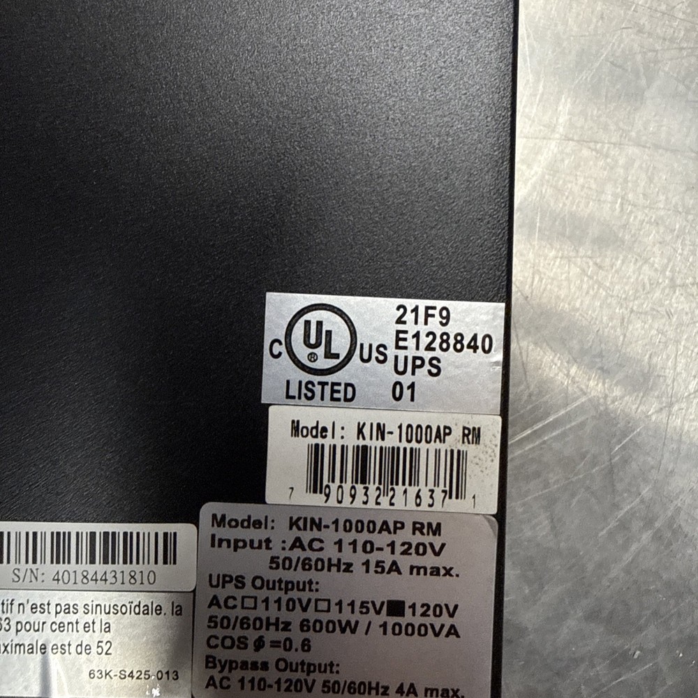 PCM Powercom Rack Mountable UPS Model KIN-1000AP RM (Used, tested Working)