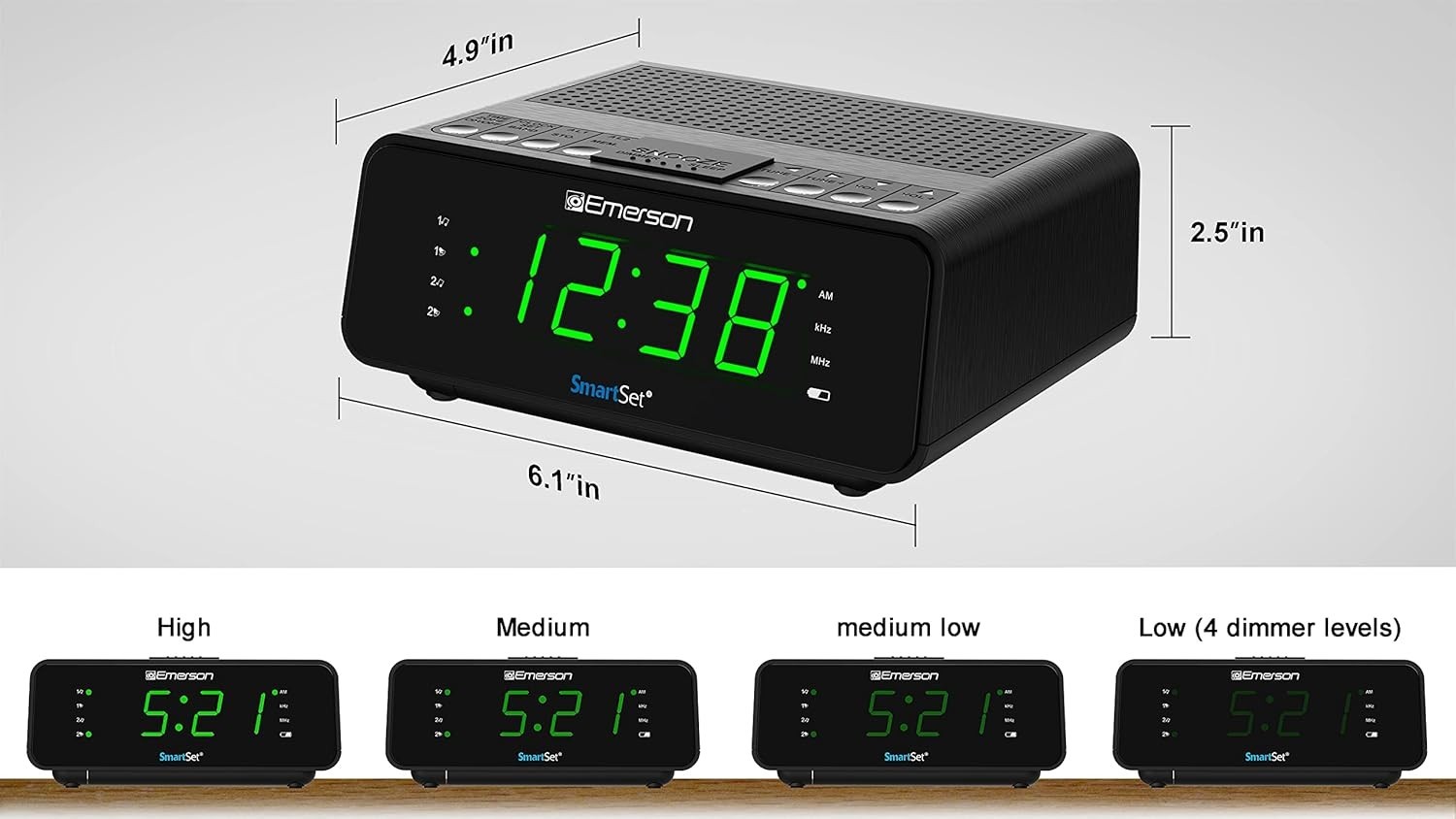 Emerson SmartSet Alarm Clock with AM/FM Radio Dimmer Sleep Timer LED Display