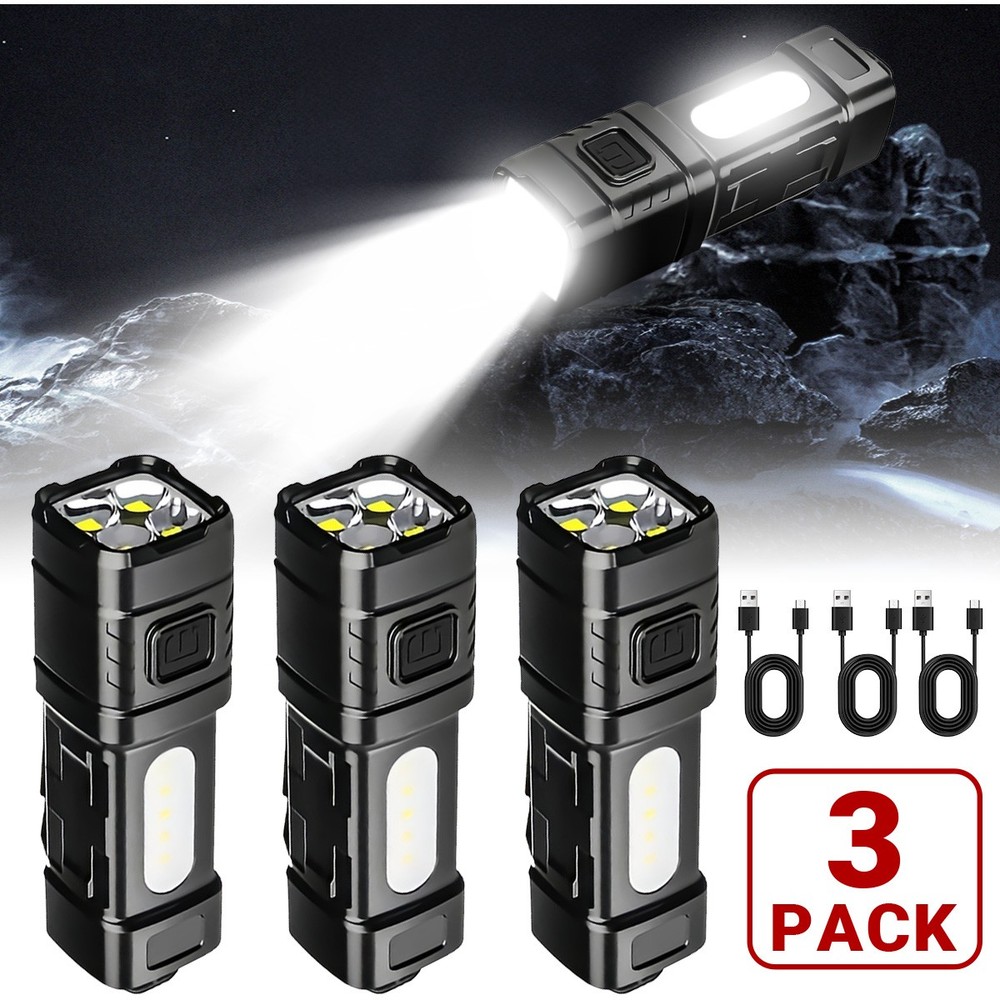 3x Mini Flashlight Rechargeable LED Small Flashlight Pocket Light EDC Work Light