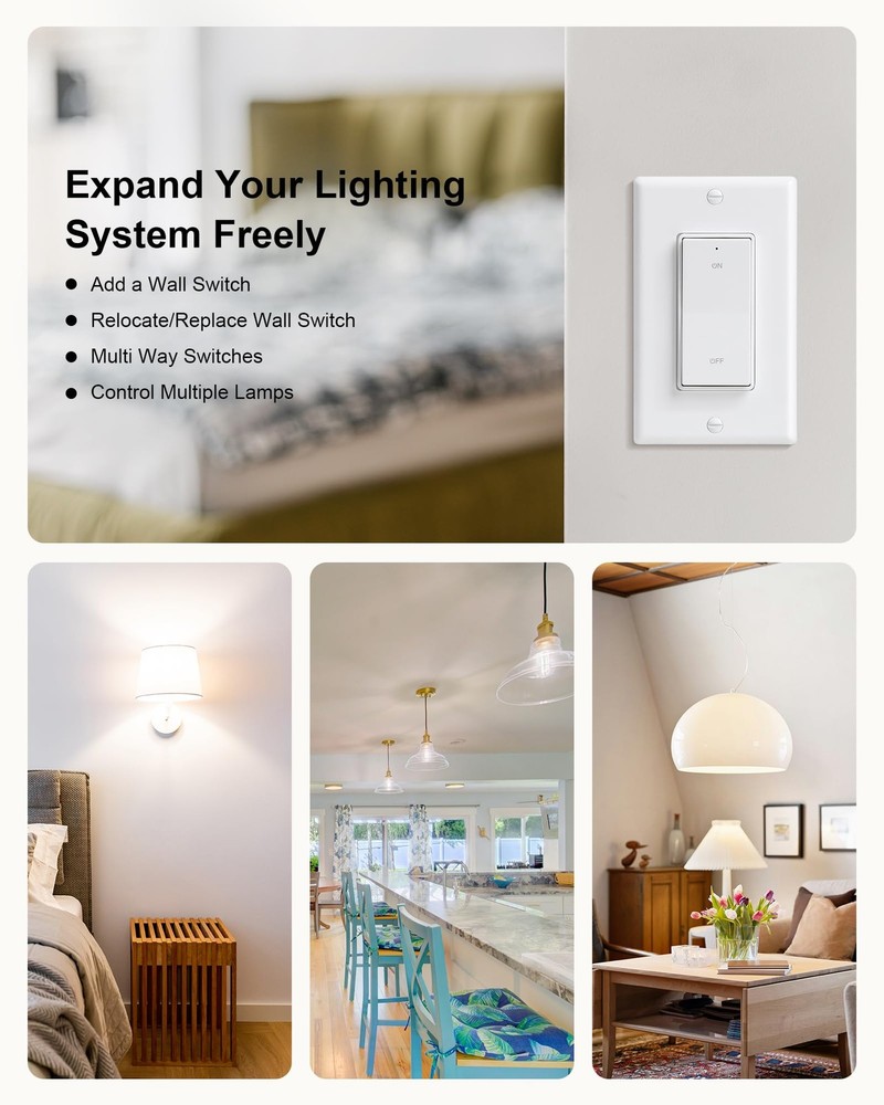 TREEWELL Wireless Light Switch and Receiver Kit, Decorator Rocker Wall...