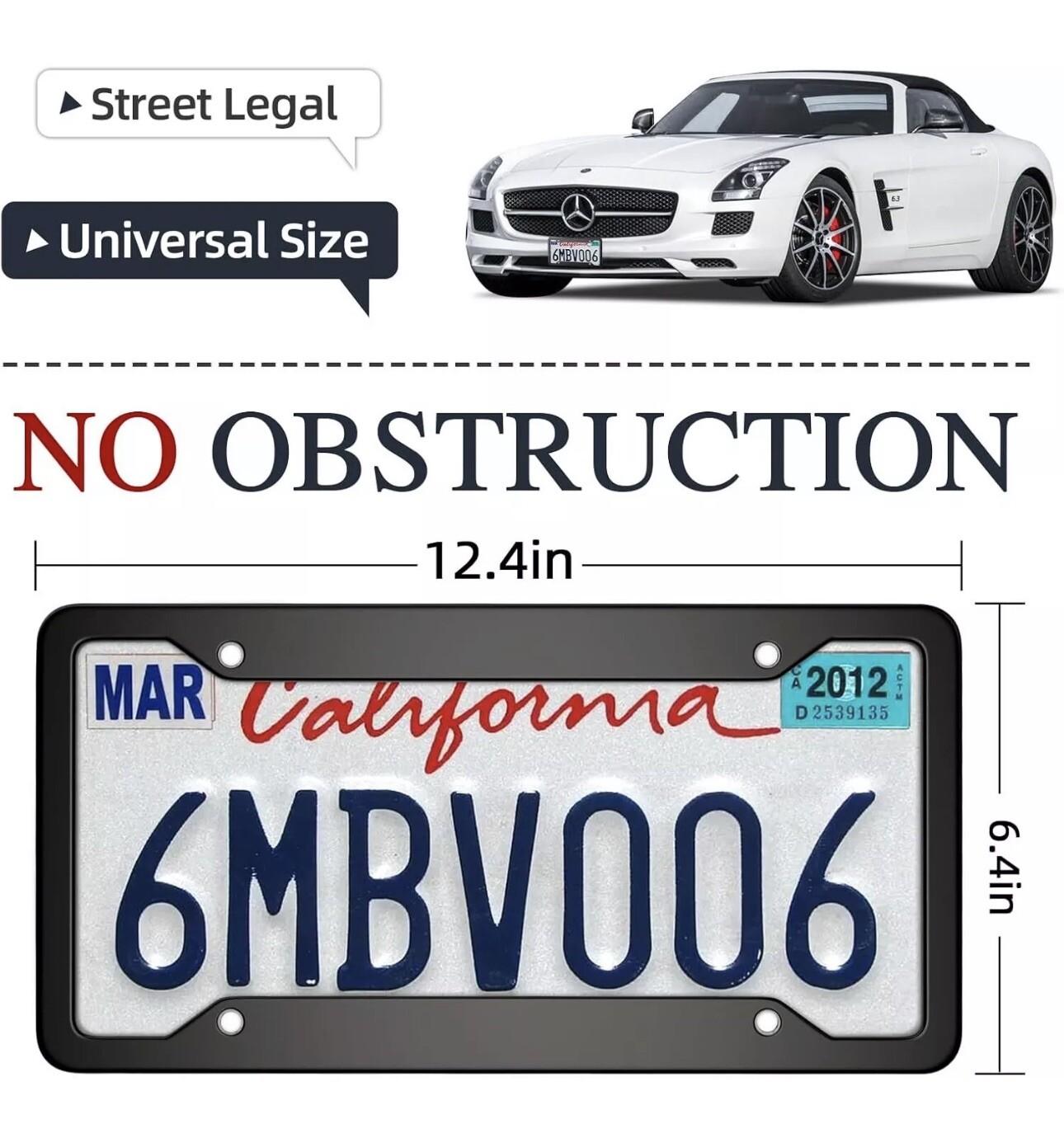 Black License Plate Frames 2 Packs, Black, Aluminum